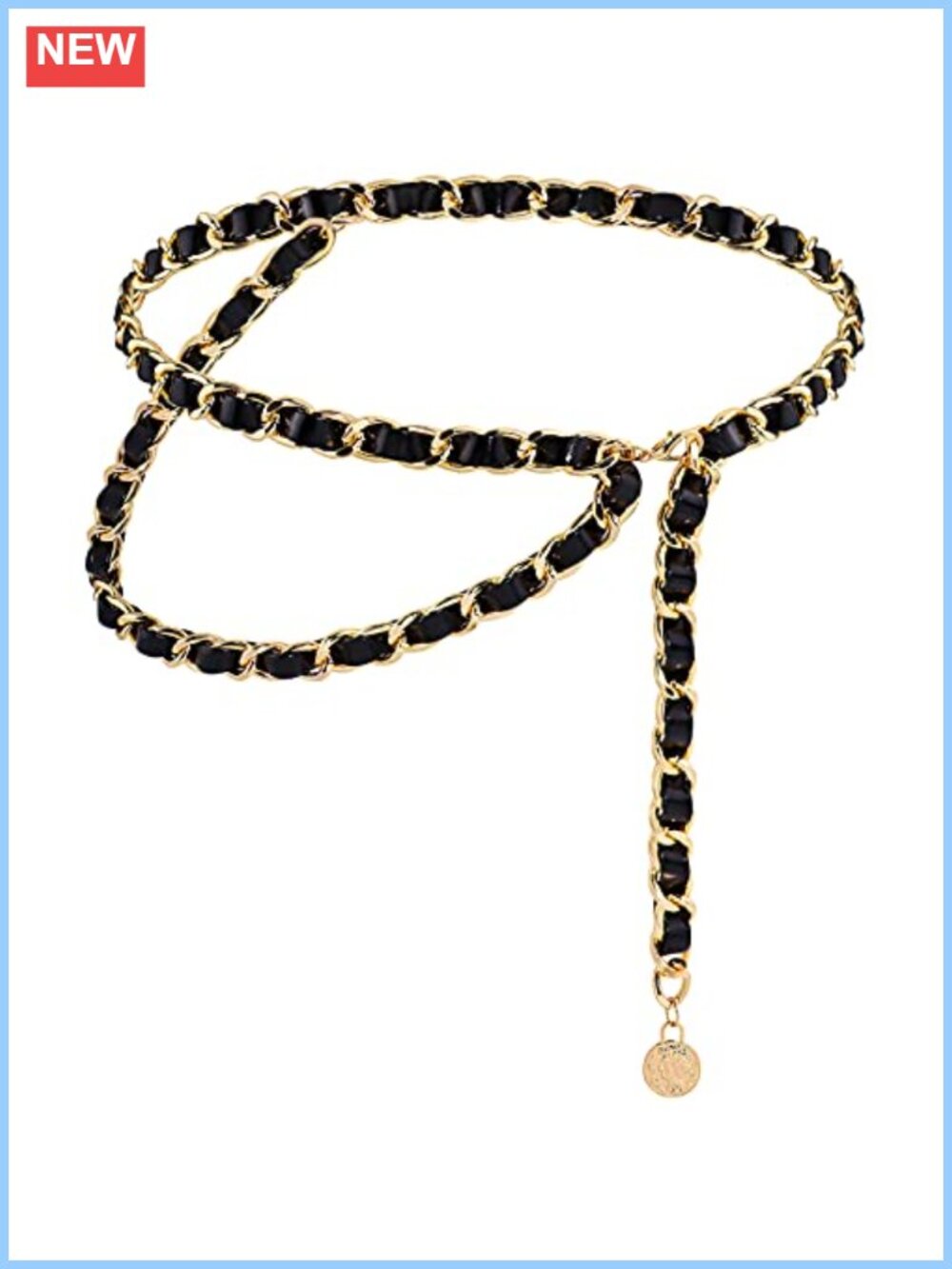 Layered Metal Chain Belt Leather Waist Belt for Women Adjustable